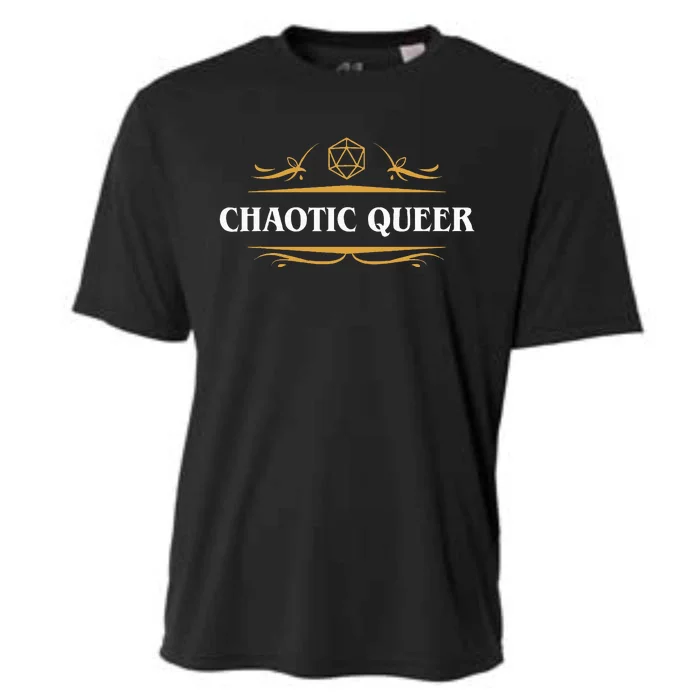 Nerdy Chaotic Queer Lgbt Pride Polyhedral D20 Dice Cooling Performance Crew T-Shirt