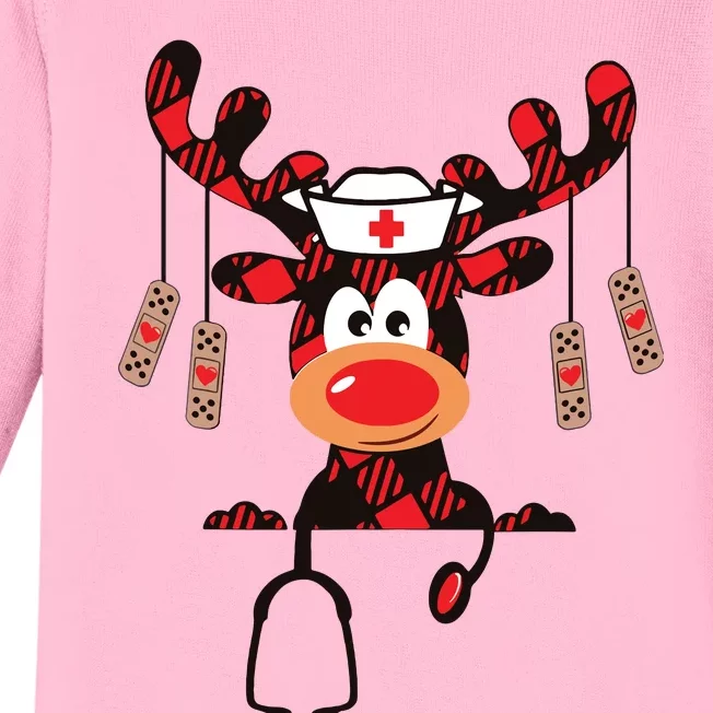 Nurse Christmas Reindeer Nurse Plaid Nicu Rn Lpn Scrub Top Baby Long Sleeve Bodysuit