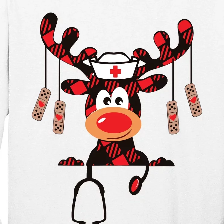 Nurse Christmas Reindeer Nurse Plaid Nicu Rn Lpn Scrub Top Tall Long Sleeve T-Shirt