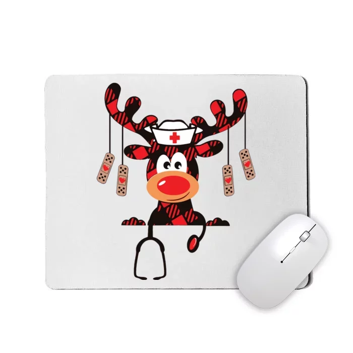 Nurse Christmas Reindeer Nurse Plaid Nicu Rn Lpn Scrub Top Mousepad