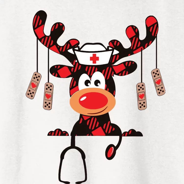 Nurse Christmas Reindeer Nurse Plaid Nicu Rn Lpn Scrub Top Women's Crop Top Tee