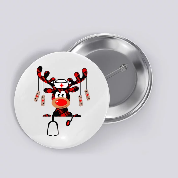 Nurse Christmas Reindeer Nurse Plaid NICU RN LPN Button