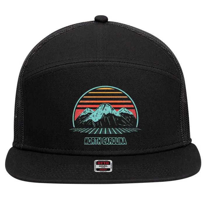 North Carolina Retro Mountain Hiking 80s Style 7 Panel Mesh Trucker Snapback Hat