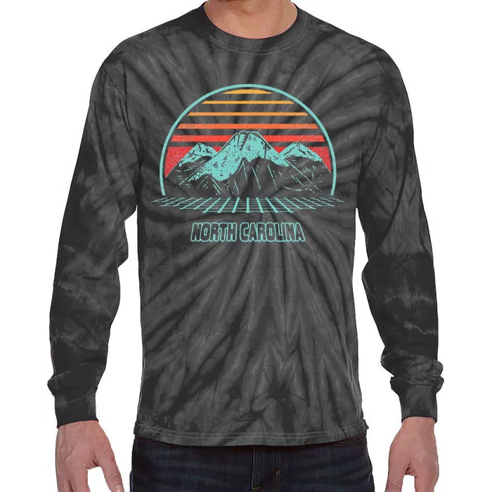 North Carolina Retro Mountain Hiking 80s Style Tie-Dye Long Sleeve Shirt