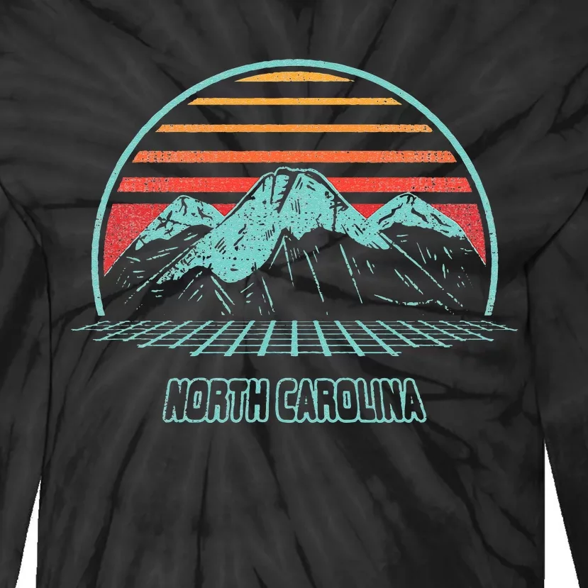 North Carolina Retro Mountain Hiking 80s Style Tie-Dye Long Sleeve Shirt