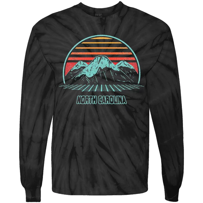 North Carolina Retro Mountain Hiking 80s Style Tie-Dye Long Sleeve Shirt