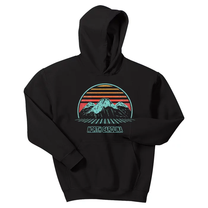 North Carolina Retro Mountain Hiking 80s Style Kids Hoodie