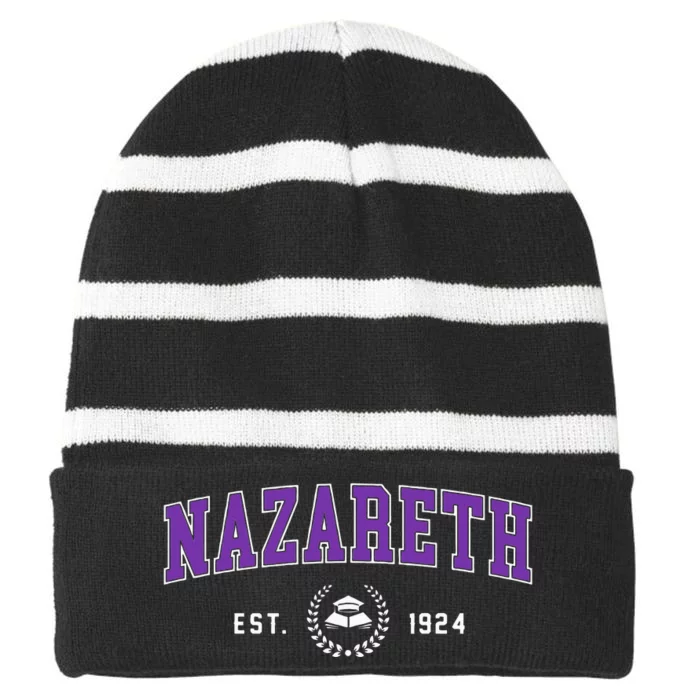 Nazareth College Retro Striped Beanie with Solid Band