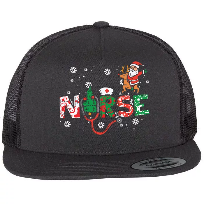 Nurse Christmas Santa Cute Xmas Winter Scrub Top Women Flat Bill Trucker Hat