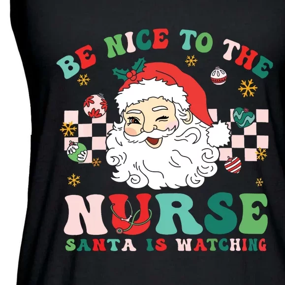 Nurse Christmas Shirts Be Nice To The Nurse Santa Is Watching Ladies Essential Flowy Tank