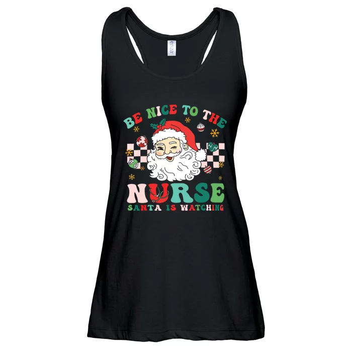 Nurse Christmas Shirts Be Nice To The Nurse Santa Is Watching Ladies Essential Flowy Tank