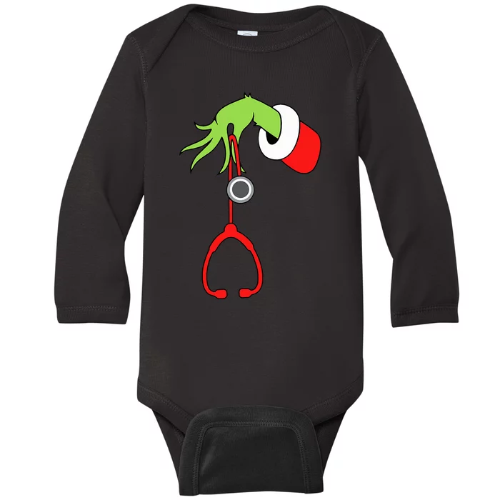 Nurse Christmas Stethoscope Nurses Pajamas PJs Baby Long Sleeve Bodysuit