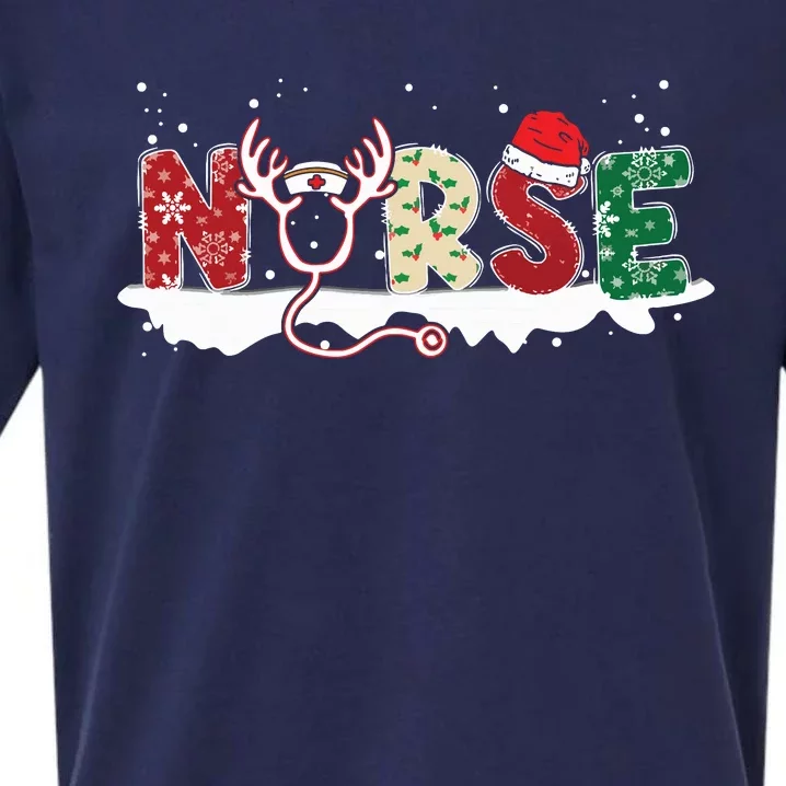 Nurse Christmas Stethoscope Nurses Xmas Pajamas Pjs Family Sueded Cloud Jersey T-Shirt