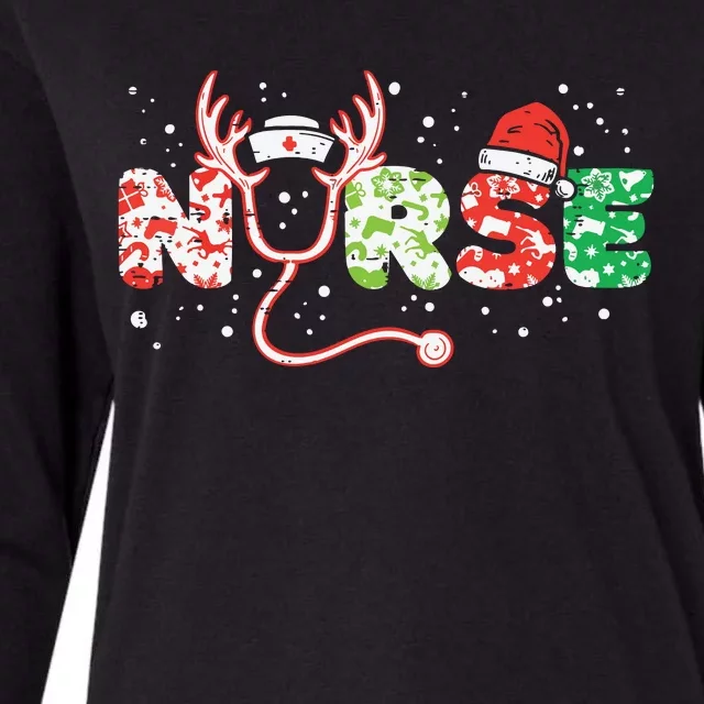 Nurse Christmas Stethoscope Nurses Xmas Scrub Top Women Womens Cotton Relaxed Long Sleeve T-Shirt