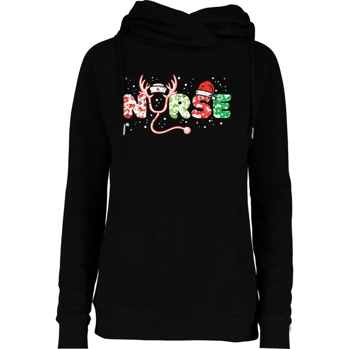 Nurse Christmas Stethoscope Nurses Xmas Scrub Top Women Womens Funnel Neck Pullover Hood