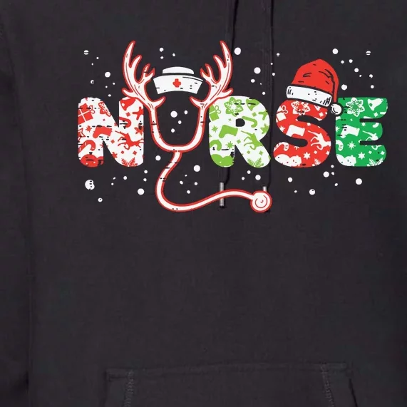 Nurse Christmas Stethoscope Nurses Xmas Scrub Top Women Premium Hoodie