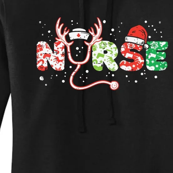 Nurse Christmas Stethoscope Nurses Xmas Scrub Top Women Women's Pullover Hoodie