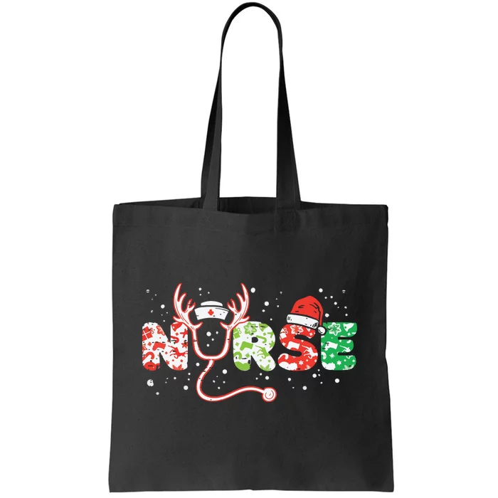 Nurse Christmas Stethoscope Nurses Xmas Scrub Top Tote Bag