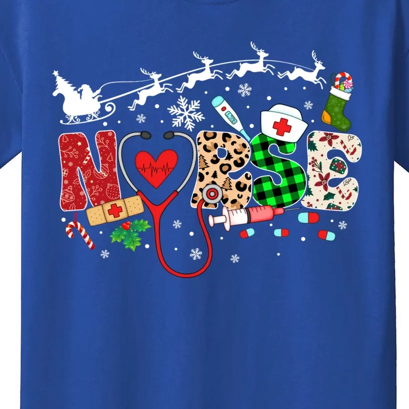 Nurse Christmas Stethoscope Nurses Pajamas Pjs Nursing Xmas Gift Kids T-Shirt