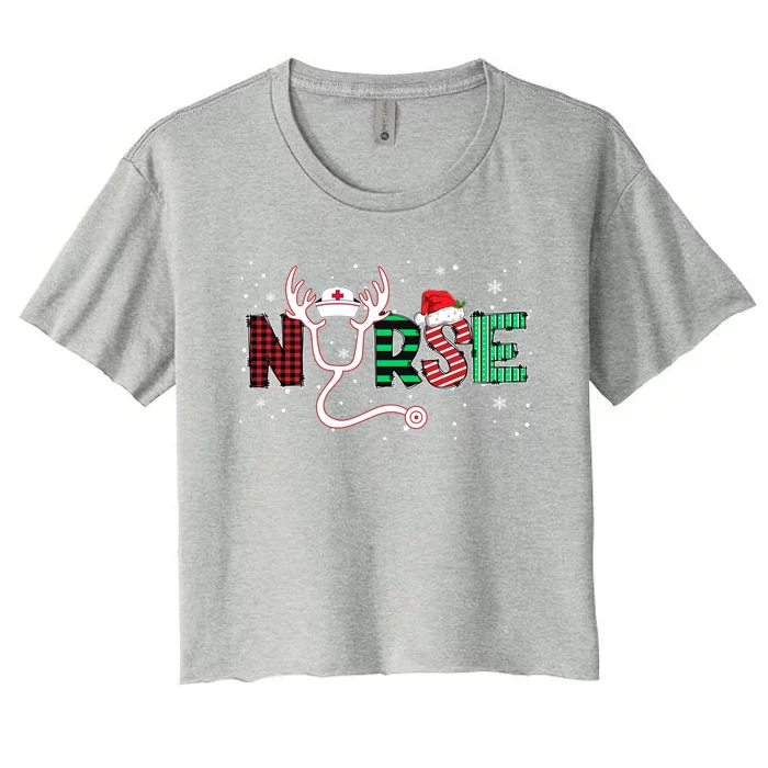 Nurse Christmas Stethoscope Nurses Xmas Scrub Top Meaningful Gift Women's Crop Top Tee