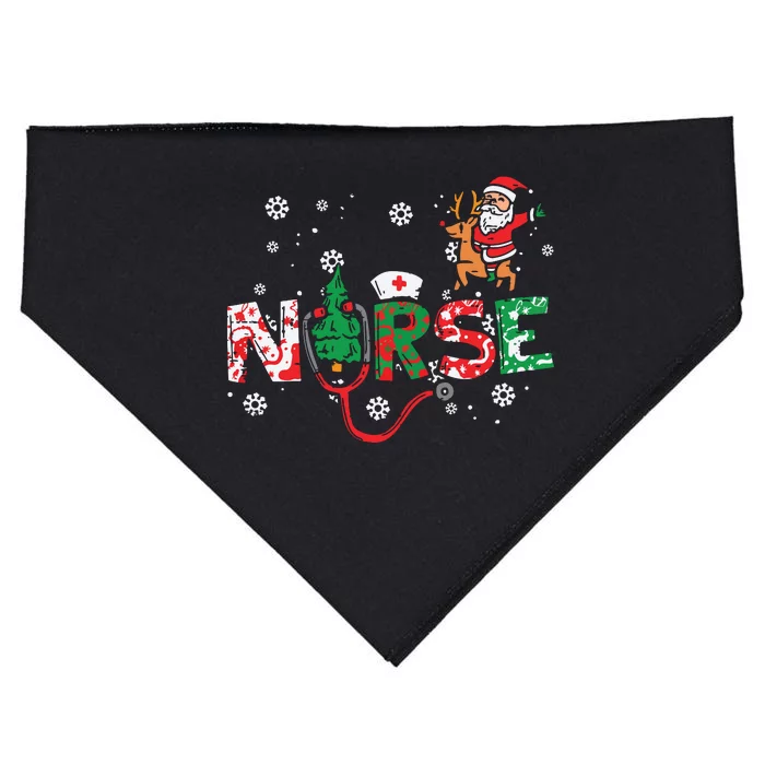 Nurse Christmas Santa Cute Xmas Winter Scrub Top Women USA-Made Doggie Bandana