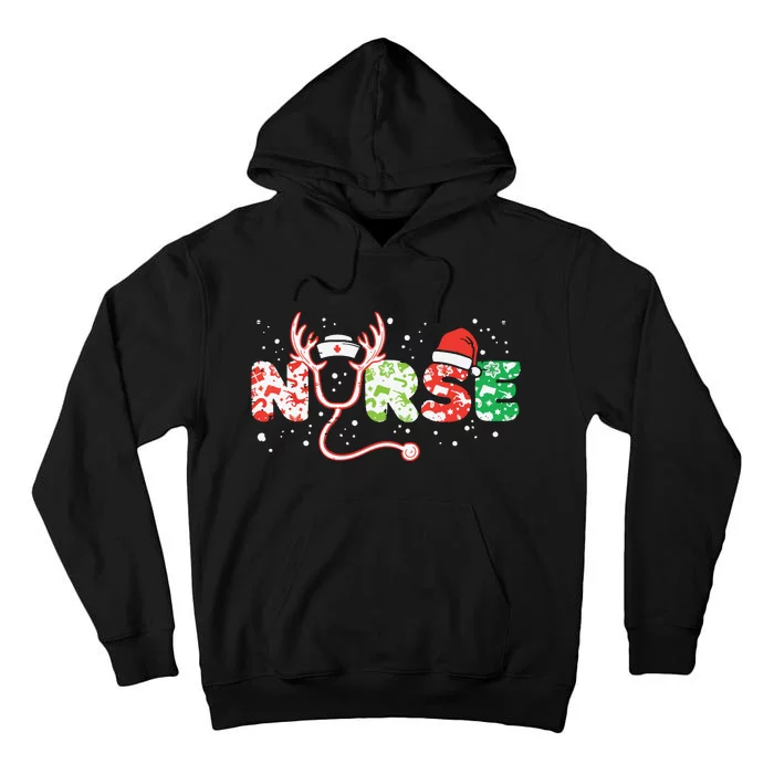 Nurse Christmas Stethoscope Nurses Xmas Scrub Top Women Tall Hoodie