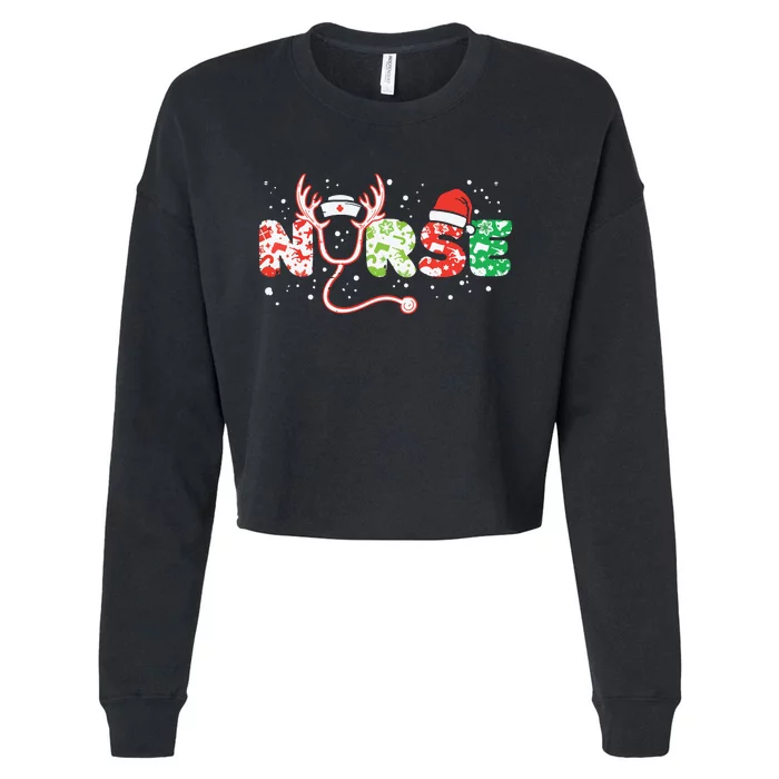 Nurse Christmas Stethoscope Nurses Xmas Scrub Top Women Cropped Pullover Crew