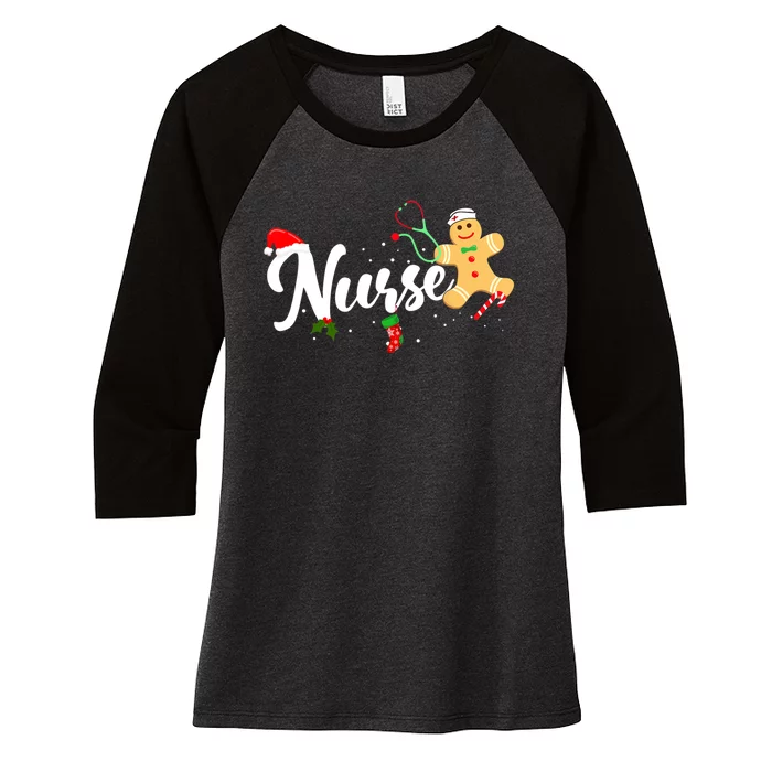 Nurse Christmas Stethoscope Nurses Xmas Scrub Top Women's Tri-Blend 3/4-Sleeve Raglan Shirt