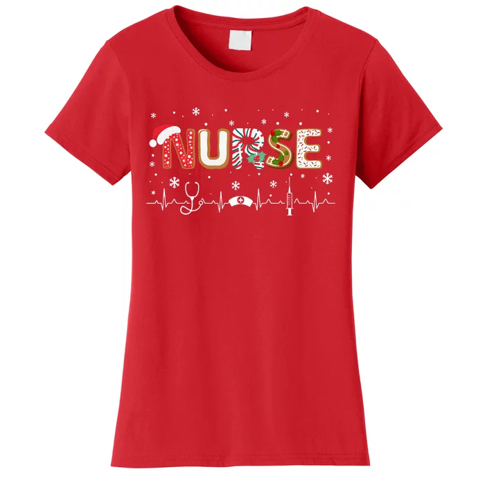 Nurse Christmas Stethoscope Xmas Holiday Season Women's T-Shirt