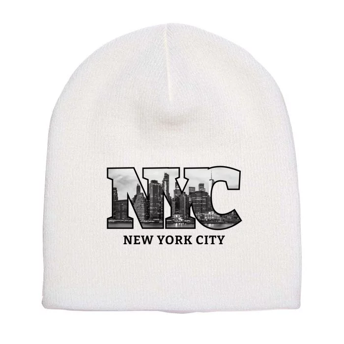 Nyc City Skyline Of Downtown New York City New York Short Acrylic Beanie