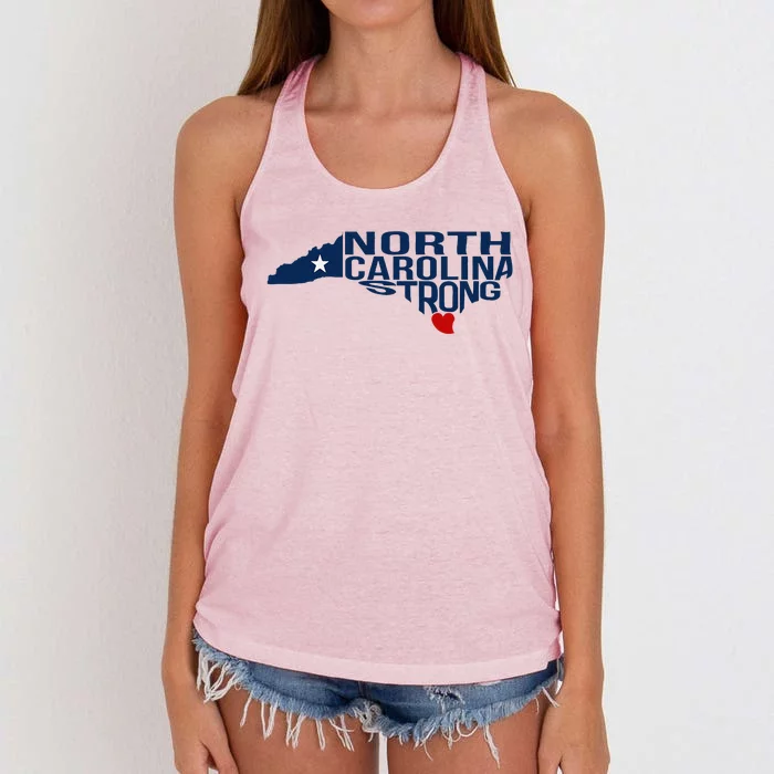 North Carolina Strong With Nc State And Love North Carolina Women's Knotted Racerback Tank