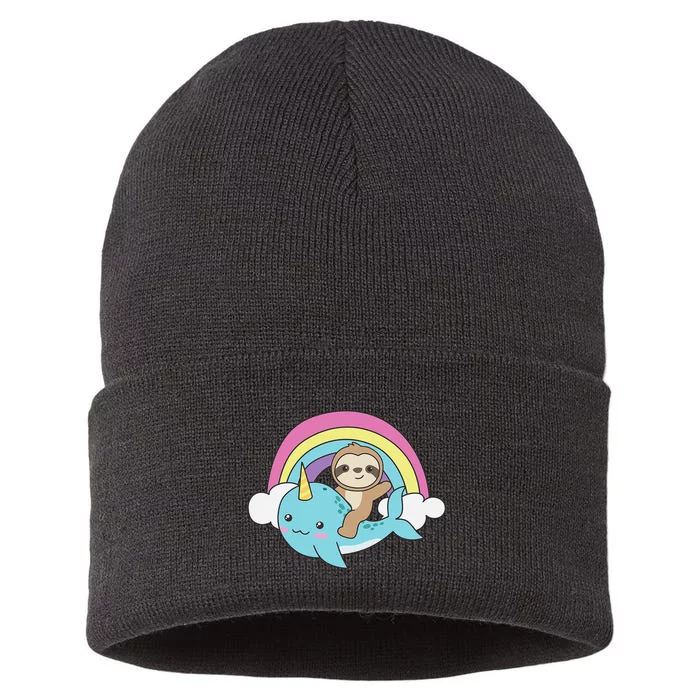 Narwhal Cute Sloth Ocean Unicorn Kawaii Narwhals Sustainable Knit Beanie