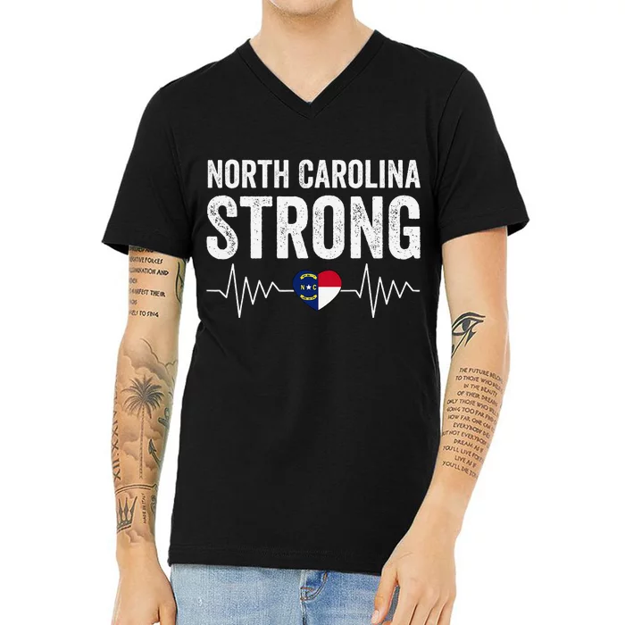 North Carolina Strong With Nc State And Love North Carolina V-Neck T-Shirt