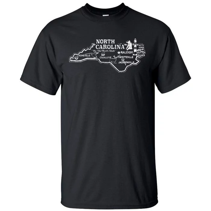 North Carolina State Map Travel Souvenir Vintage Tall T-Shirt