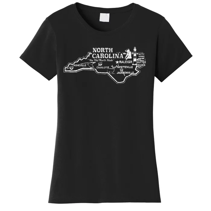 North Carolina State Map Travel Souvenir Vintage Women's T-Shirt