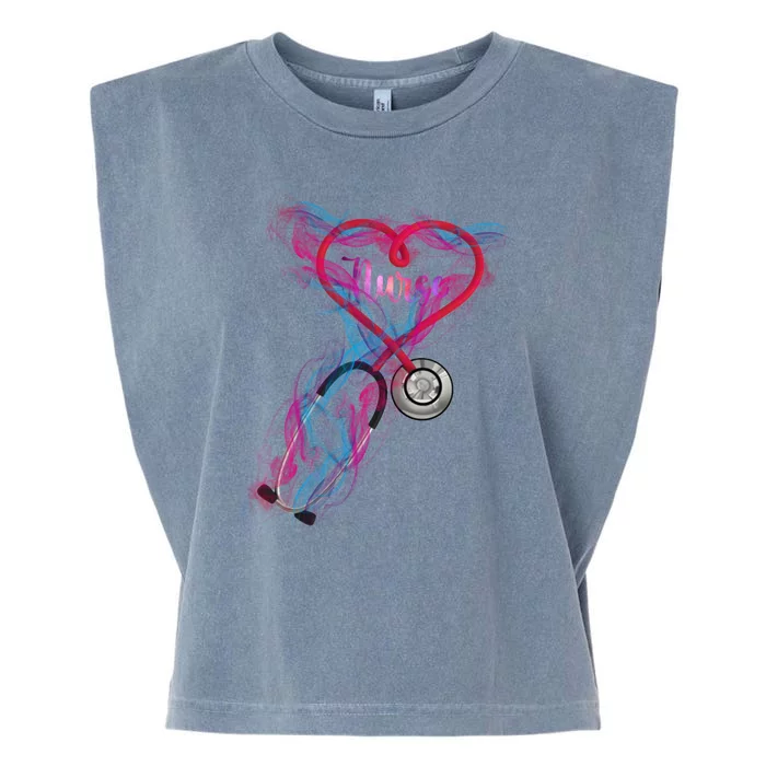 Nurse Colorful Stethoscope Heart Nurse Life Garment-Dyed Women's Muscle Tee