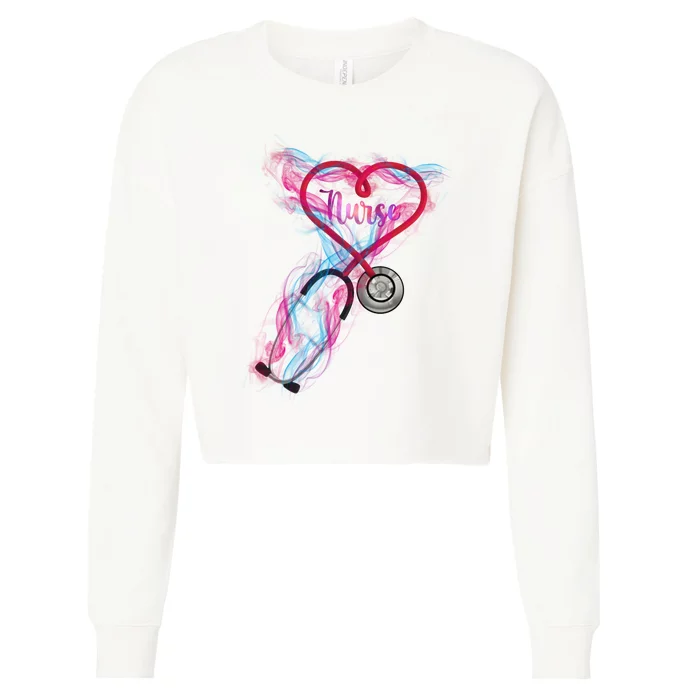 Nurse Colorful Stethoscope Heart Nurse Life Cropped Pullover Crew