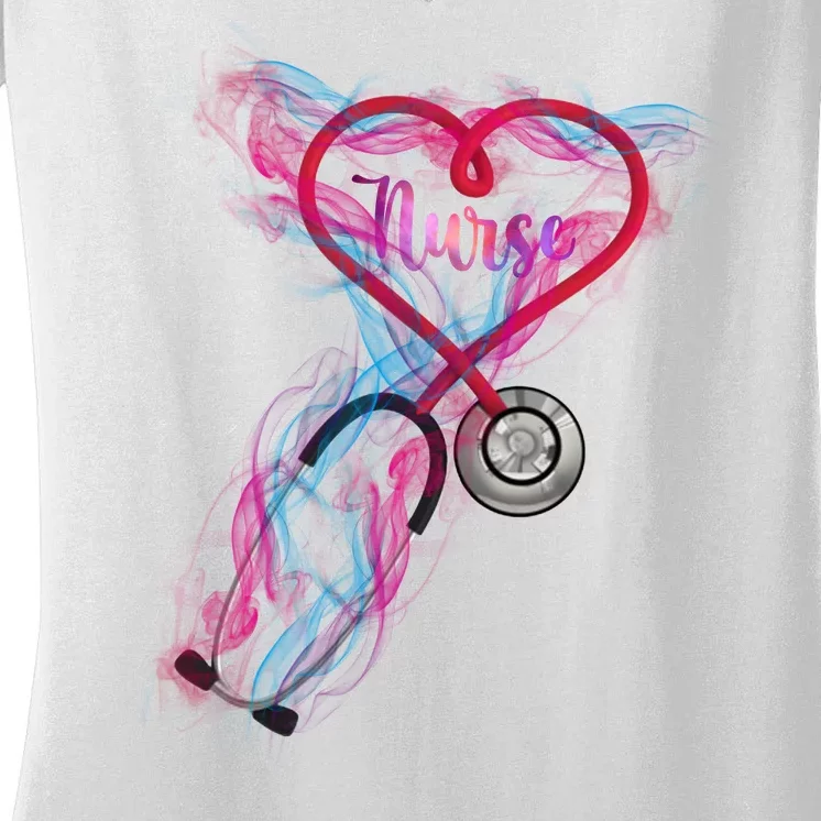 Nurse Colorful Stethoscope Heart Nurse Life Women's V-Neck T-Shirt