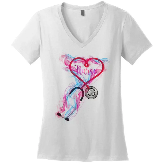 Nurse Colorful Stethoscope Heart Nurse Life Women's V-Neck T-Shirt