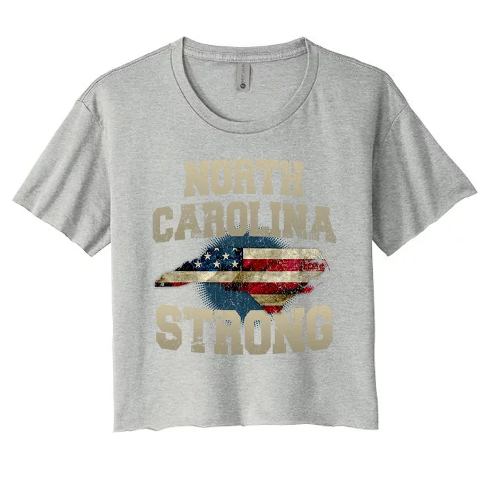 North Carolina Strong With Nc State And Usa Flag Overlay Women's Crop Top Tee