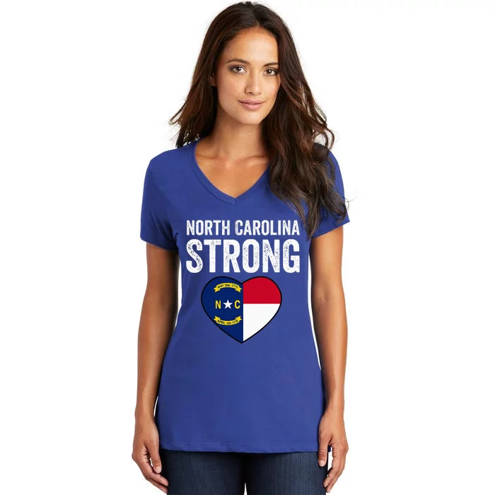 North Carolina Strong With Nc State And Love Women's V-Neck T-Shirt