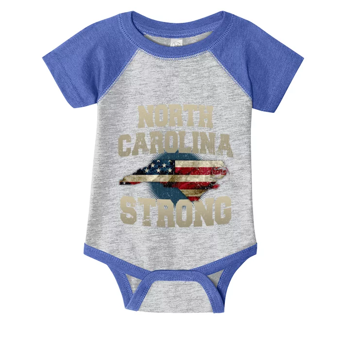 North Carolina Strong With Nc State And Usa Flag Overlay Infant Baby Jersey Bodysuit