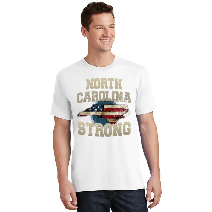 North Carolina Strong With Nc State And Usa Flag Overlay T-Shirt