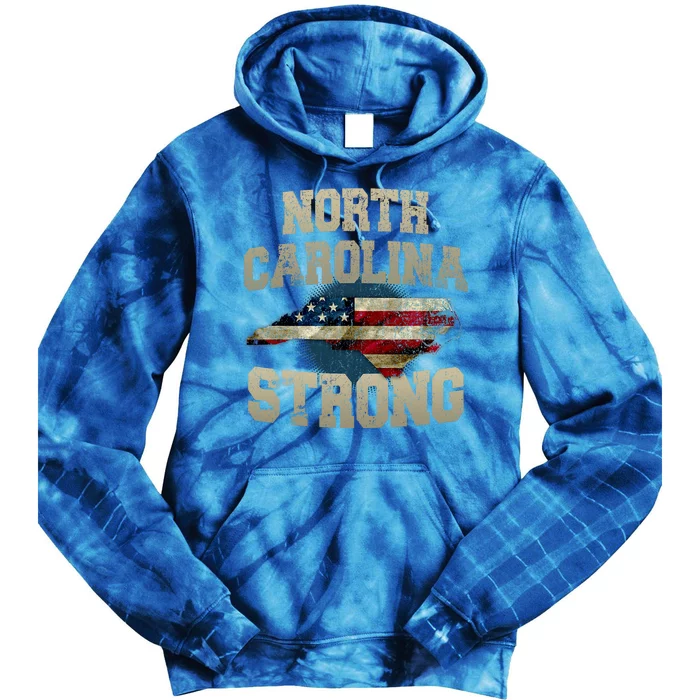 North Carolina Strong With Nc State And Usa Flag Overlay Tie Dye Hoodie