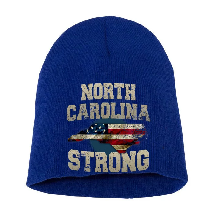 North Carolina Strong With Nc State And Usa Flag Overlay Short Acrylic Beanie