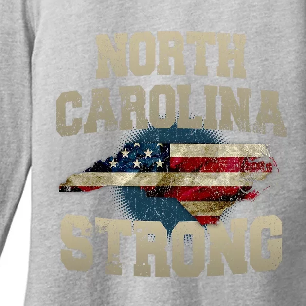 North Carolina Strong With Nc State And Usa Flag Overlay Womens CVC Long Sleeve Shirt