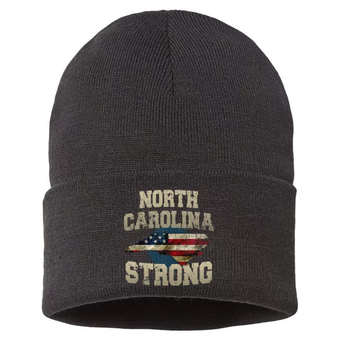 North Carolina Strong With Nc State And Usa Flag Overlay Sustainable Knit Beanie