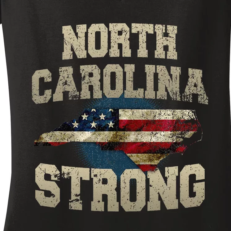 North Carolina Strong With Nc State And Usa Flag Overlay Women's V-Neck T-Shirt