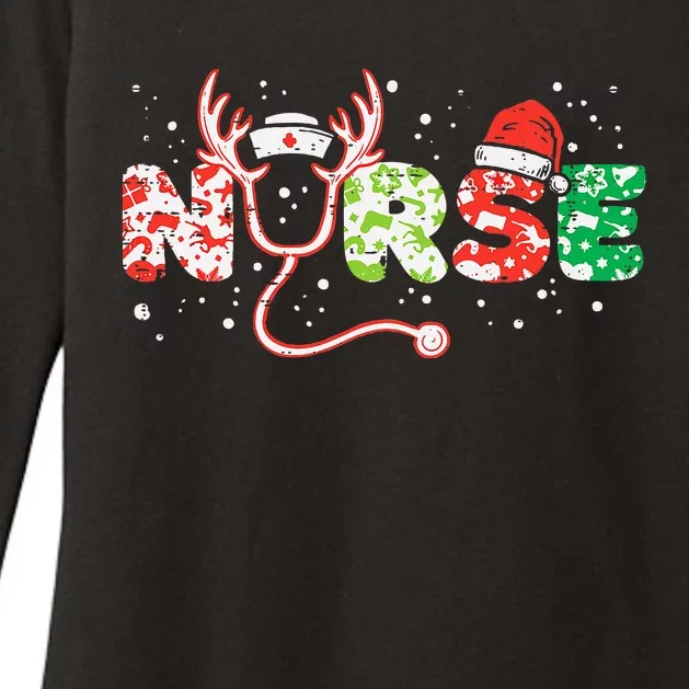 Nurse Christmas Stethoscope Nurses Xmas Scrub Top Womens CVC Long Sleeve Shirt