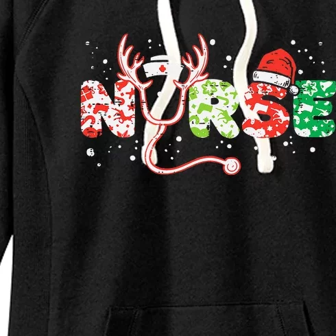 Nurse Christmas Stethoscope Nurses Xmas Scrub Top Women's Fleece Hoodie